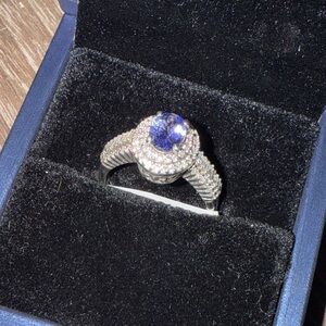 SZ 8 Elegant Silver and Purple Gemstone Ring